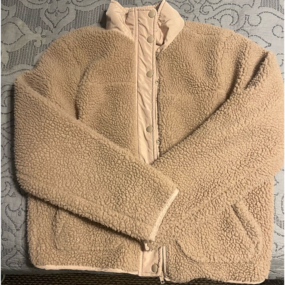 Womens Fleece Jacket Fuzzy Long Sleeve Short Coats Button - Picture 1 of 4
